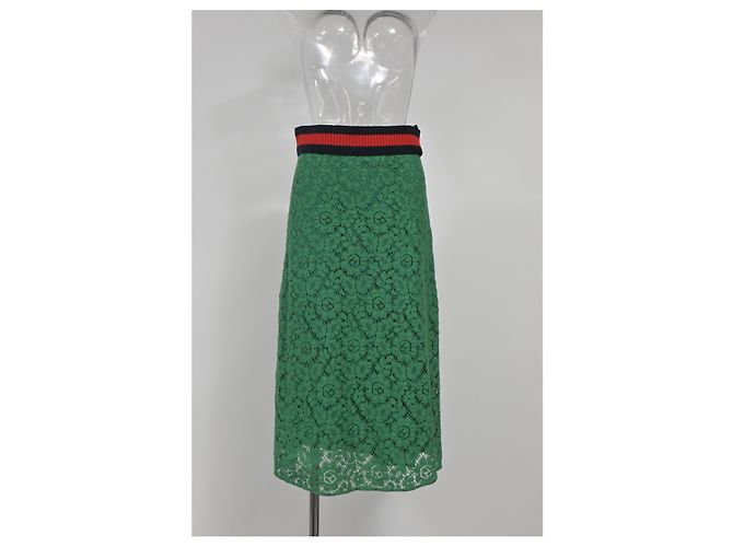 Gucci Encaje Ribeteado Rayas Web en Algodón Verde - vista 5