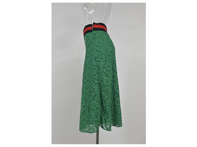 Gucci Encaje Ribeteado Rayas Web en Algodón Verde - vista 6