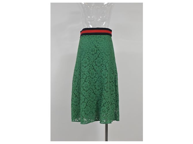 Gucci Encaje Ribeteado Rayas Web en Algodón Verde - vista 7