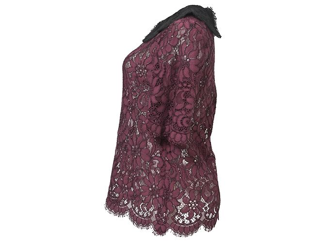 Blusa de algodón burdeos con mangas 3/4 de encaje floral Dolce & Gabbana Roja - vista 2