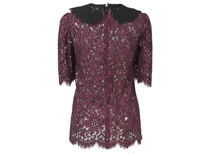 Blusa de algodón burdeos con mangas 3/4 de encaje floral Dolce & Gabbana Roja - vista 3