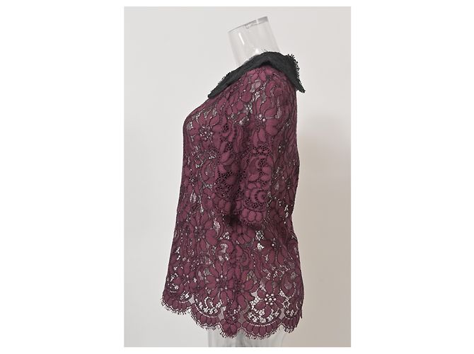 Blusa de algodón burdeos con mangas 3/4 de encaje floral Dolce & Gabbana Roja - vista 7