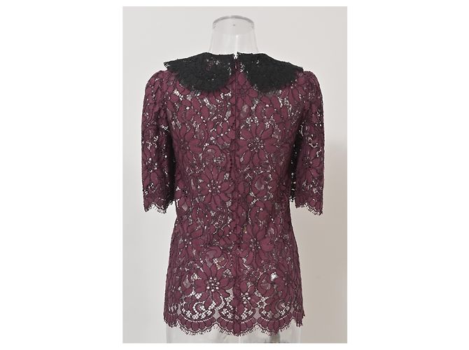 Blusa de algodón burdeos con mangas 3/4 de encaje floral Dolce & Gabbana Roja - vista 8