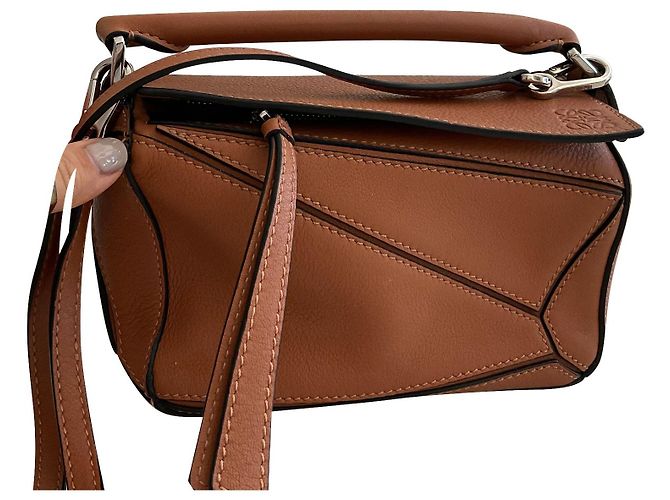 Sac Mini Puzzle Loewe en cuir de veau tan Marron - vue 12