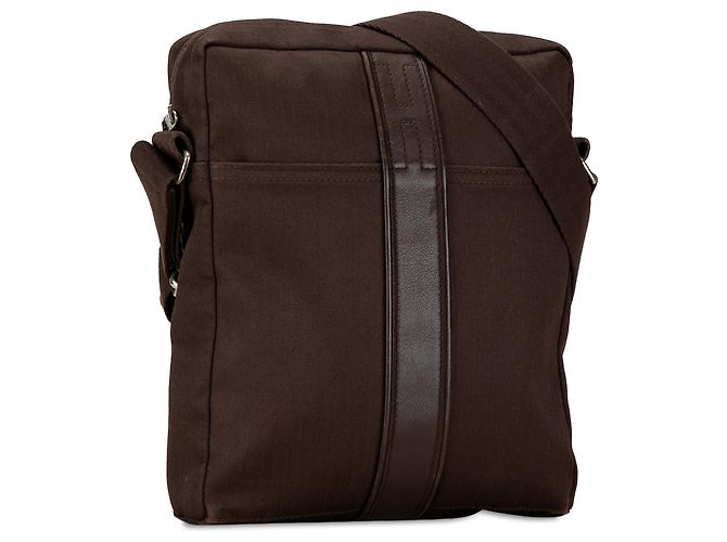 Bolsa mensageiro Acapulco em lona marrom Hermès Castanho escuro - vista 2