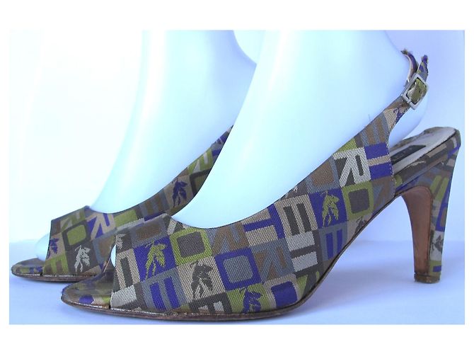 ETRO-Logo Stiletto-Absätze Beige Grau Hellgrün Dunkelviolett - Ansicht 2
