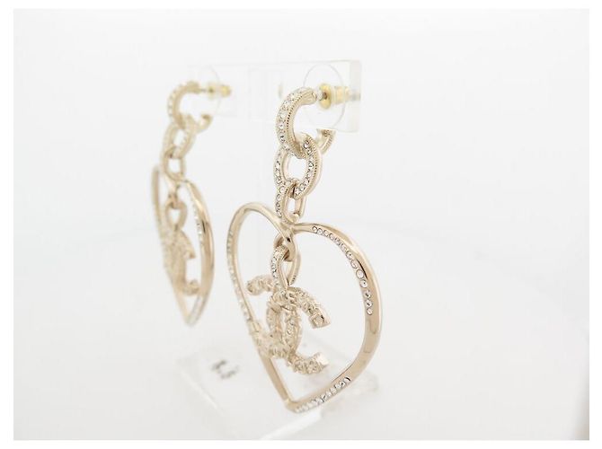 NOVE ORECCHINI PENDENTI CHANEL LOGO CC STRASS CUORE NUOVI ORECCHINI D'oro - vista 2