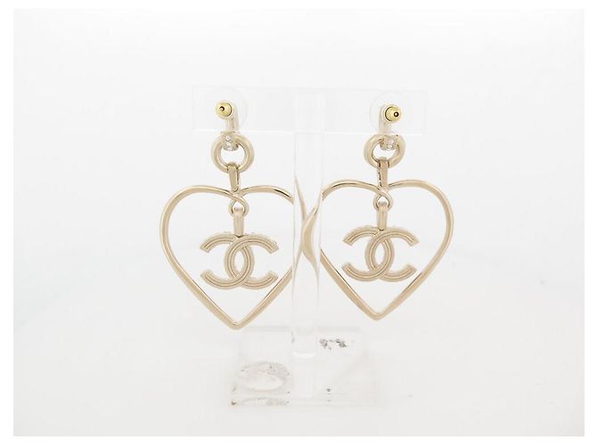 NOVE ORECCHINI PENDENTI CHANEL LOGO CC STRASS CUORE NUOVI ORECCHINI D'oro - vista 4