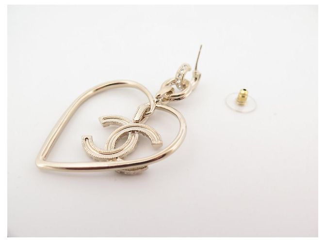 NOVE ORECCHINI PENDENTI CHANEL LOGO CC STRASS CUORE NUOVI ORECCHINI D'oro - vista 5