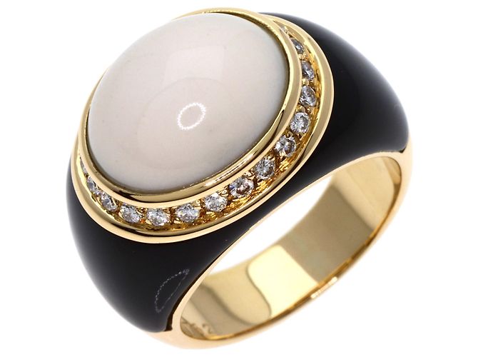 Timeless Anello in oro giallo 18K con calcedonio bianco, onice e diamanti per donne Chanel - vista 2
