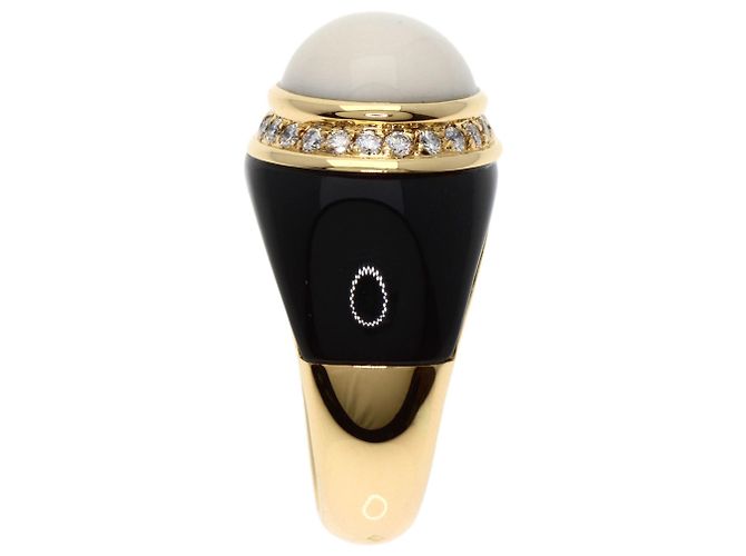 Timeless Anello in oro giallo 18K con calcedonio bianco, onice e diamanti per donne Chanel - vista 3