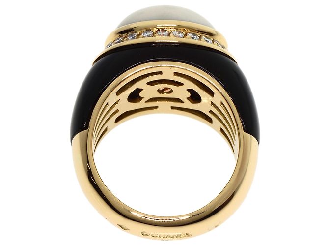 Timeless Anello in oro giallo 18K con calcedonio bianco, onice e diamanti per donne Chanel - vista 4