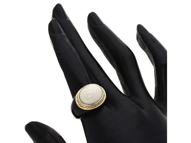 Timeless Anello in oro giallo 18K con calcedonio bianco, onice e diamanti per donne Chanel - vista 7