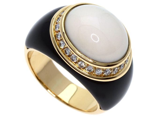 Timeless Anello in oro giallo 18K con calcedonio bianco, onice e diamanti per donne Chanel - vista 9