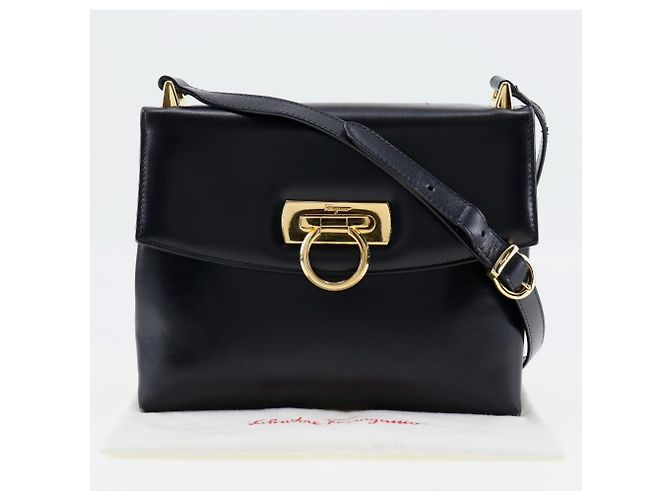 Borsa a spalla in pelle nera Gancini di Salvatore Ferragamo Nero - vista 18