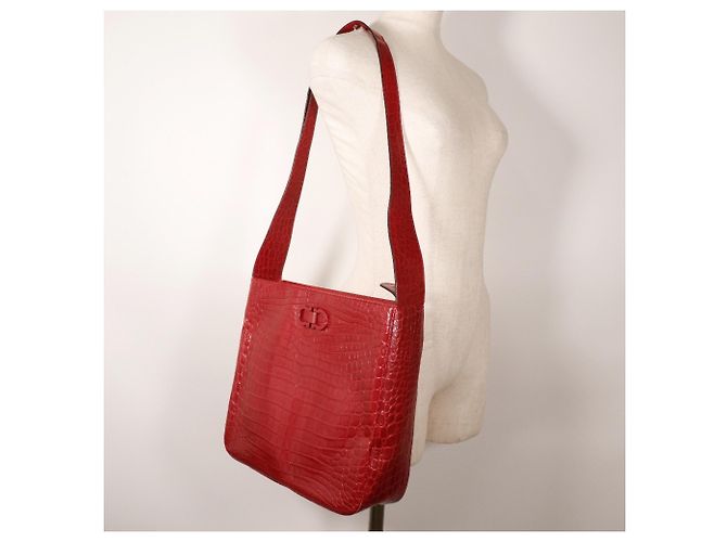 Borsa a Spalla Gancini Salvatore Ferragamo - Pelle Rossa Rosso - vista 16