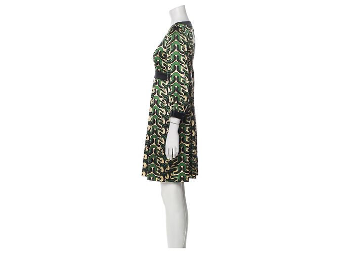Diane Von Furstenberg Vintage Steffi Kleid von DvF mit Bischofärmeln Schwarz Golden Grün - Ansicht 2