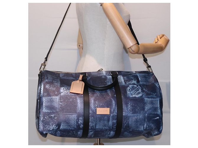 LOUIS VUITTON Borsa Keepall Bandoulière 50 Damier Salt Blu N50059 LV Auth 78375S - vista 27