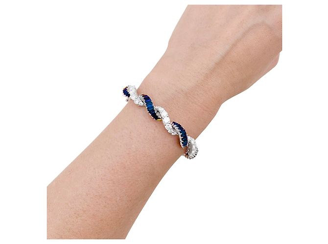 inconnue Bracciale in oro bianco, diamanti, zaffiri. - vista 2