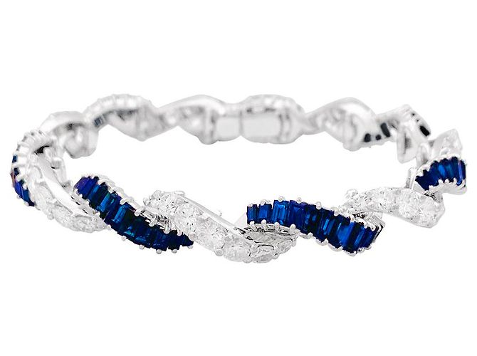 inconnue Bracciale in oro bianco, diamanti, zaffiri. - vista 3