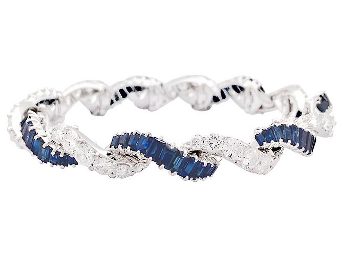 inconnue Bracciale in oro bianco, diamanti, zaffiri. - vista 4