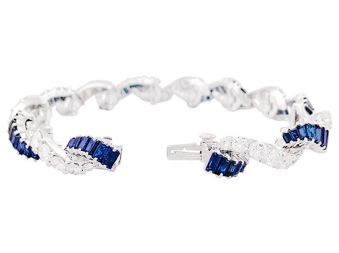 inconnue Bracciale in oro bianco, diamanti, zaffiri. - vista 5
