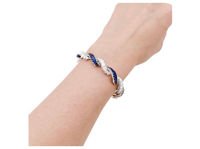 inconnue Bracciale in oro bianco, diamanti, zaffiri. - vista 6