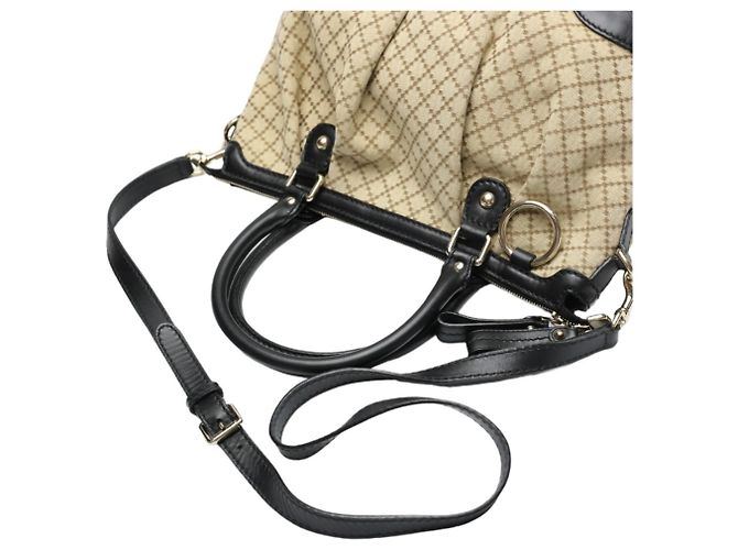 Borsa a Spalla Gucci Diamante in Tela Nera e Beige Nero - vista 10