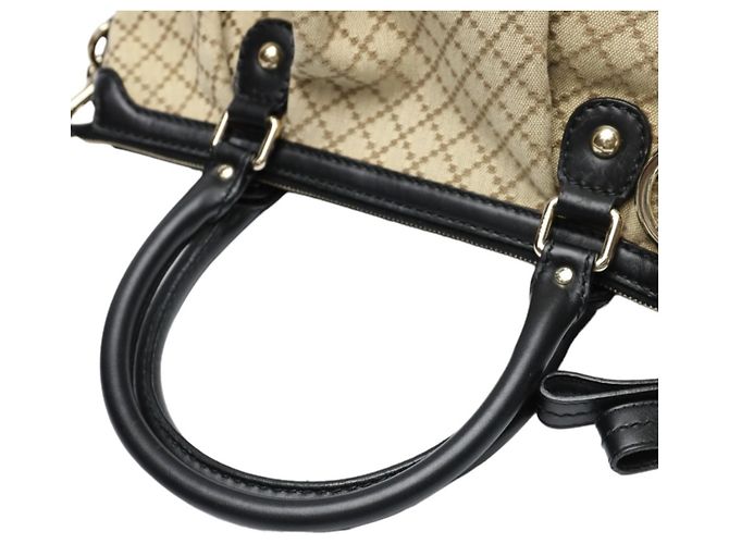 Borsa a Spalla Gucci Diamante in Tela Nera e Beige Nero - vista 11
