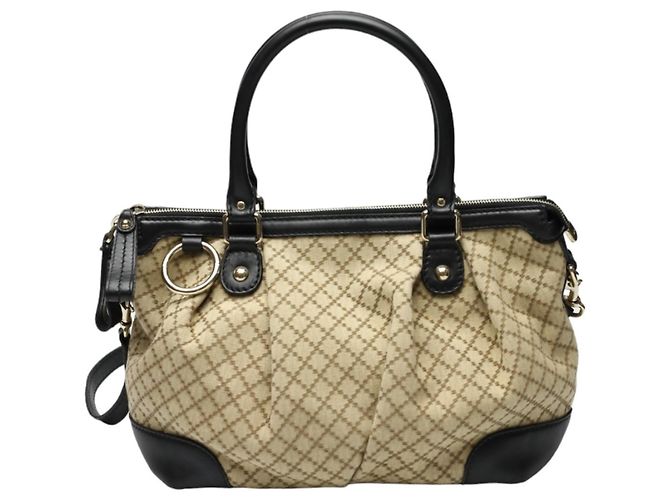Borsa a Spalla Gucci Diamante in Tela Nera e Beige Nero - vista 2