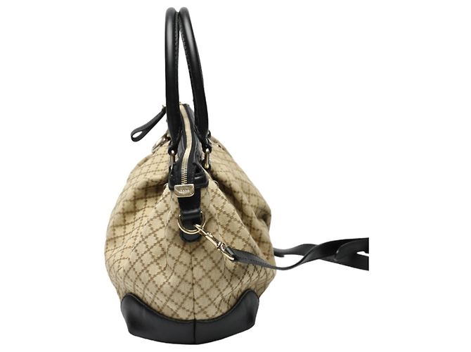 Borsa a Spalla Gucci Diamante in Tela Nera e Beige Nero - vista 3