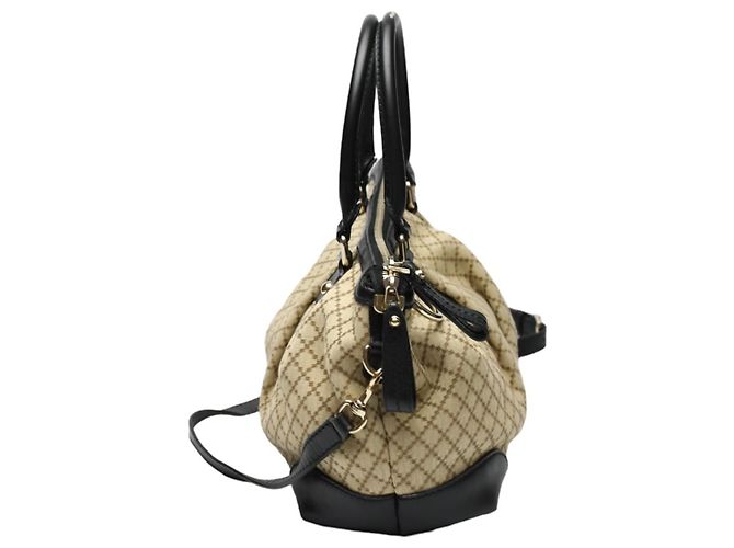 Borsa a Spalla Gucci Diamante in Tela Nera e Beige Nero - vista 4