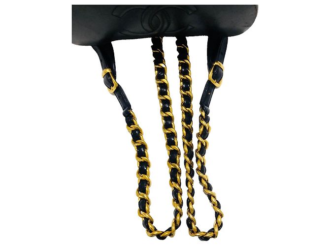 Chanel Duma Rucksack aus schwarzem Lammleder und Gold Gold hardware - Ansicht 11