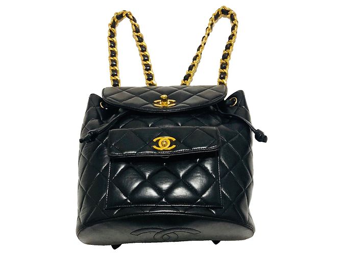 Chanel Duma Rucksack aus schwarzem Lammleder und Gold Gold hardware - Ansicht 13