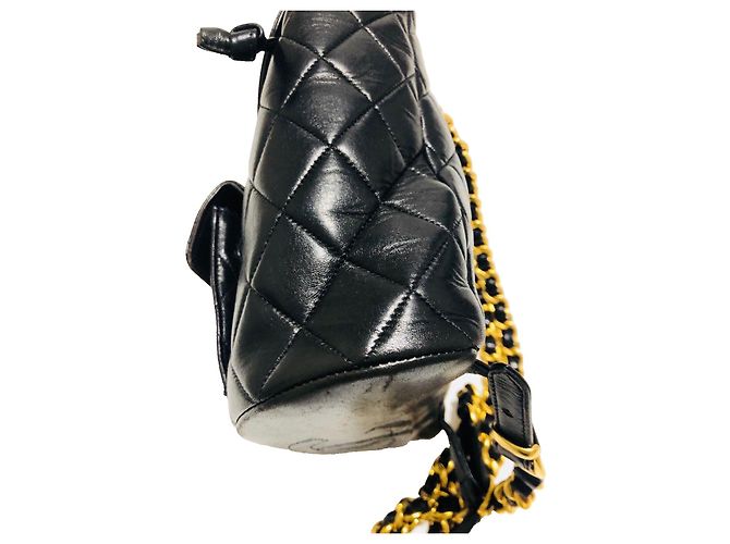 Chanel Duma Rucksack aus schwarzem Lammleder und Gold Gold hardware - Ansicht 4