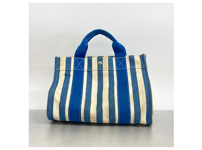Hermès Hermes Tote Bag Cannes PM aus blauer Leinwand - Ansicht 12