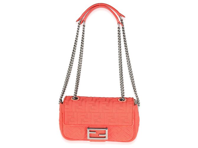 Baguette Fendi Tulipano Technisches Gewebe FF Midi Kettenhandtasche Orange - Ansicht 5