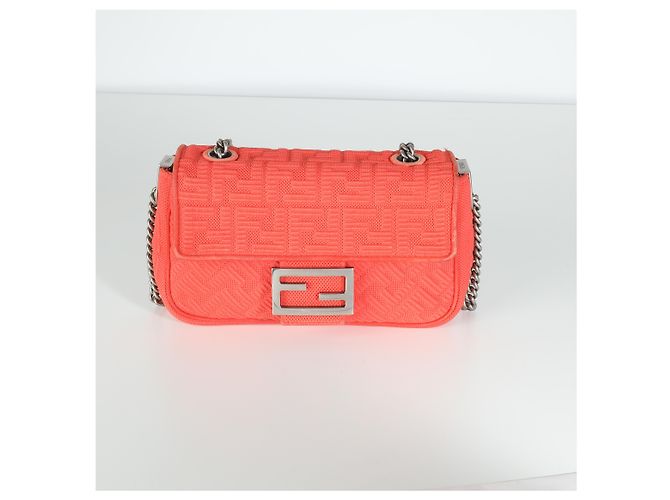 Baguette Fendi Tulipano Technisches Gewebe FF Midi Kettenhandtasche Orange - Ansicht 8