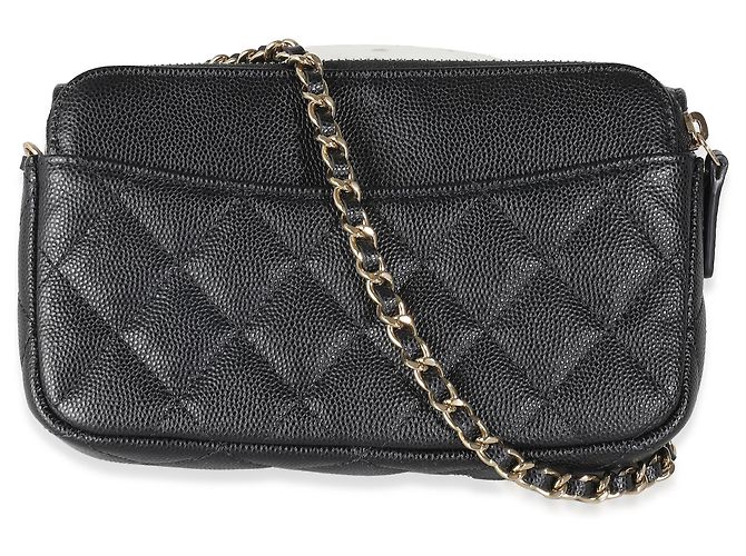 Timeless Chanel Black Quilted Caviar Flap Phone Handbag With Chain - view 2