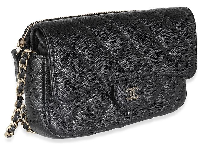 Timeless Chanel Black Quilted Caviar Flap Phone Handbag With Chain - view 4