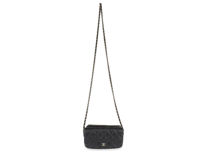 Timeless Chanel Black Quilted Caviar Flap Phone Handbag With Chain - view 5