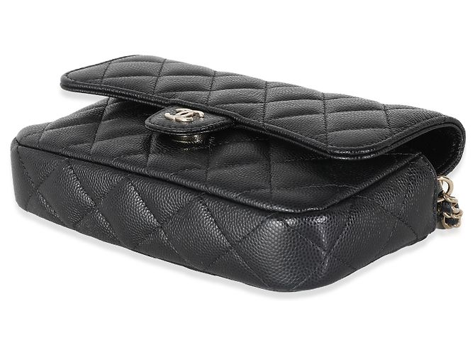 Timeless Chanel Black Quilted Caviar Flap Phone Handbag With Chain - view 6