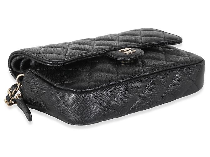 Timeless Chanel Black Quilted Caviar Flap Phone Handbag With Chain - view 7