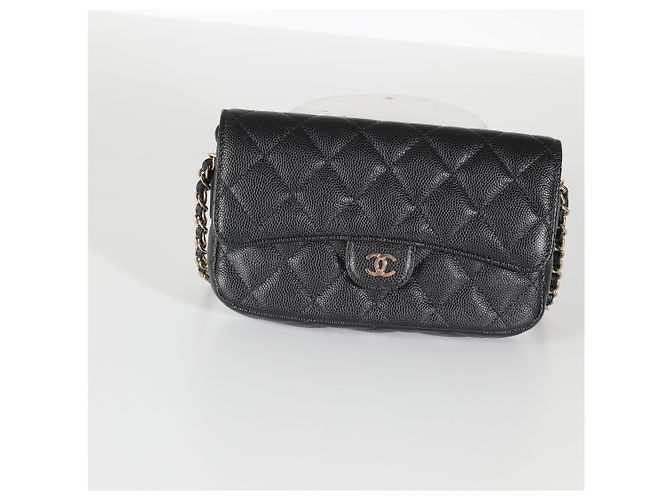 Timeless Chanel Black Quilted Caviar Flap Phone Handbag With Chain - view 8