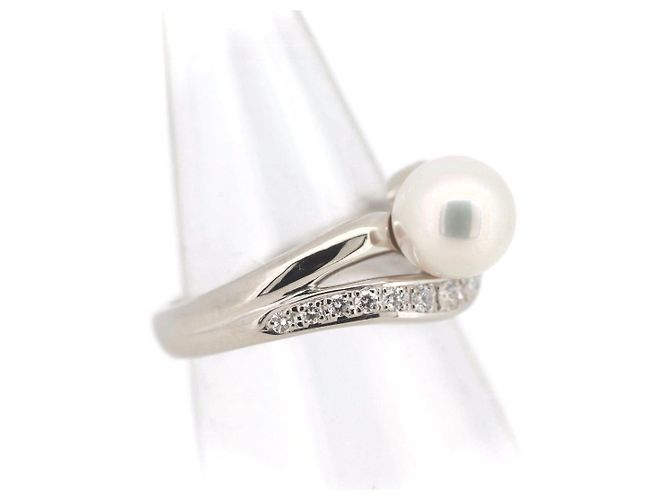 Chloé Pt900 Platin 13,5 Perlen-Diamantring 0,22 ct - Ansicht 2