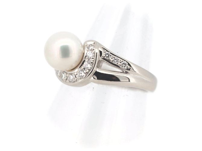 Chloé Pt900 Platin 13,5 Perlen-Diamantring 0,22 ct - Ansicht 3