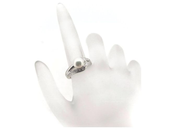 Chloé Pt900 Platin 13,5 Perlen-Diamantring 0,22 ct - Ansicht 7