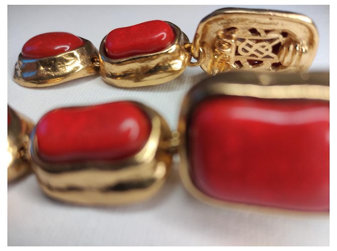 Orecchini Yves Saint Laurent in oro e resina rossa marmorizzata Rosso - vista 3