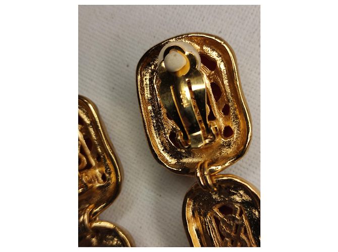 Orecchini Yves Saint Laurent in oro e resina rossa marmorizzata Rosso - vista 6