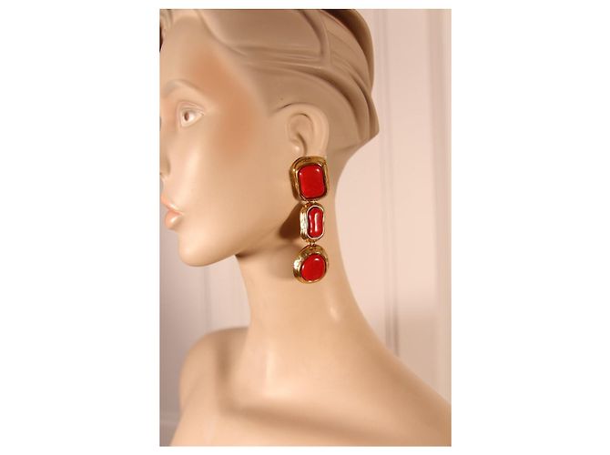 Orecchini Yves Saint Laurent in oro e resina rossa marmorizzata Rosso - vista 8